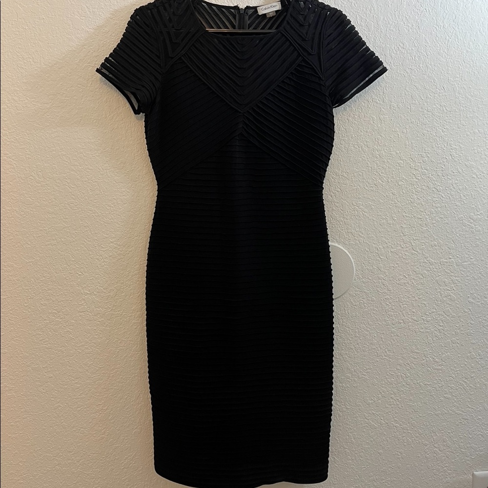 🌴Calvin Klein Short Sleeve Black Ribbed Sheath Dress Size 6